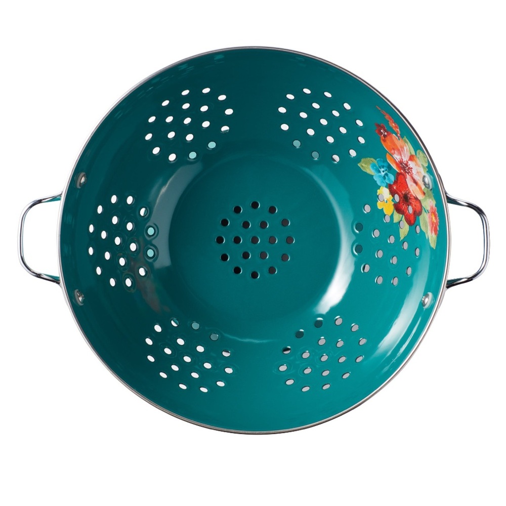 The Pioneer Woman Wildflower Whimsy Teal and Red Floral 5 Quart Colander NWT - Picture 3 of 10